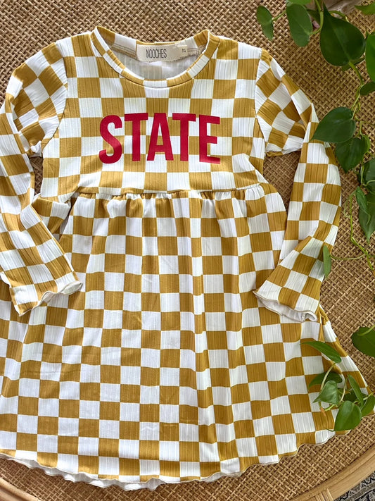 STATE Check Dress | Mustard