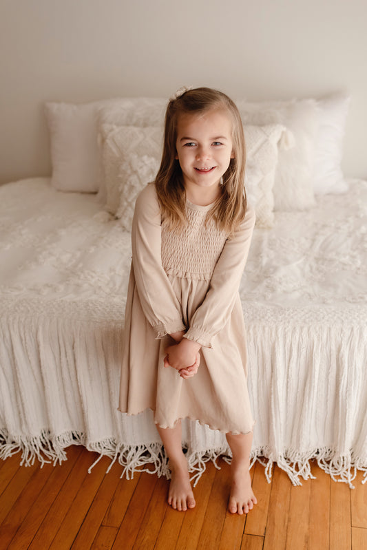 Organic Smocked Dress | Oatmeal