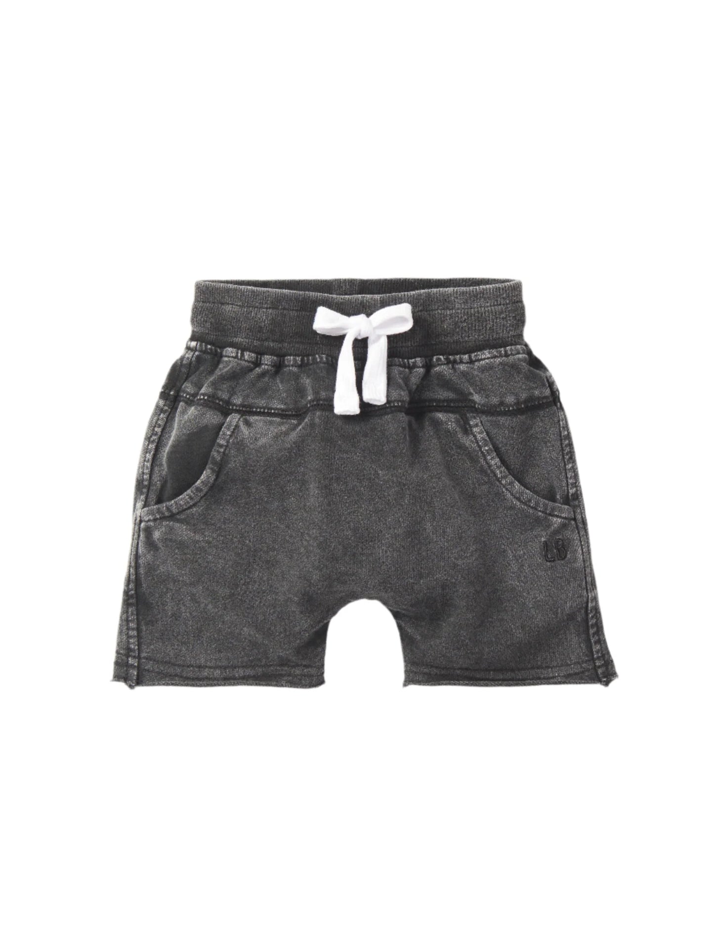 Acid Wash Raw Edge Harem Short | Black