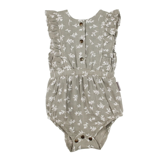 Organic Muslin Ruffle Bodysuit | Fawn Leaves