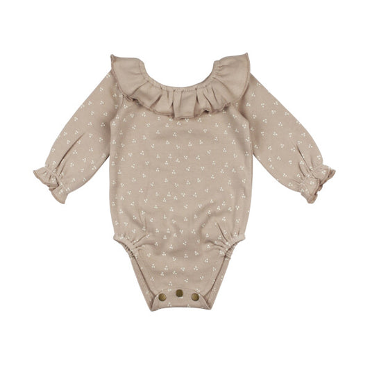 Organic Ruffle Neck Bodysuit | Oatmeal Dots