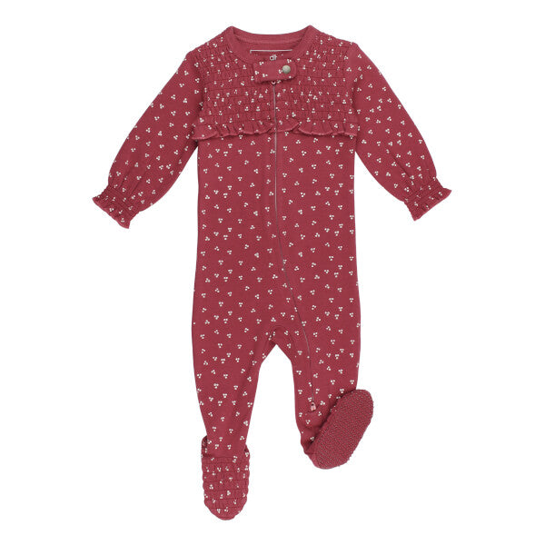 Organic Smocked Zipper Footie | Appleberry Dots