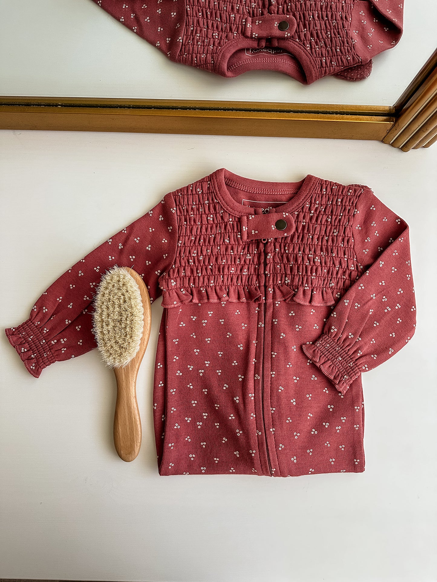 Organic Smocked Zipper Footie | Appleberry Dots