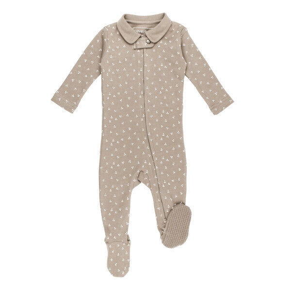 Organic Polo Zipper Footie | Oatmeal Dots