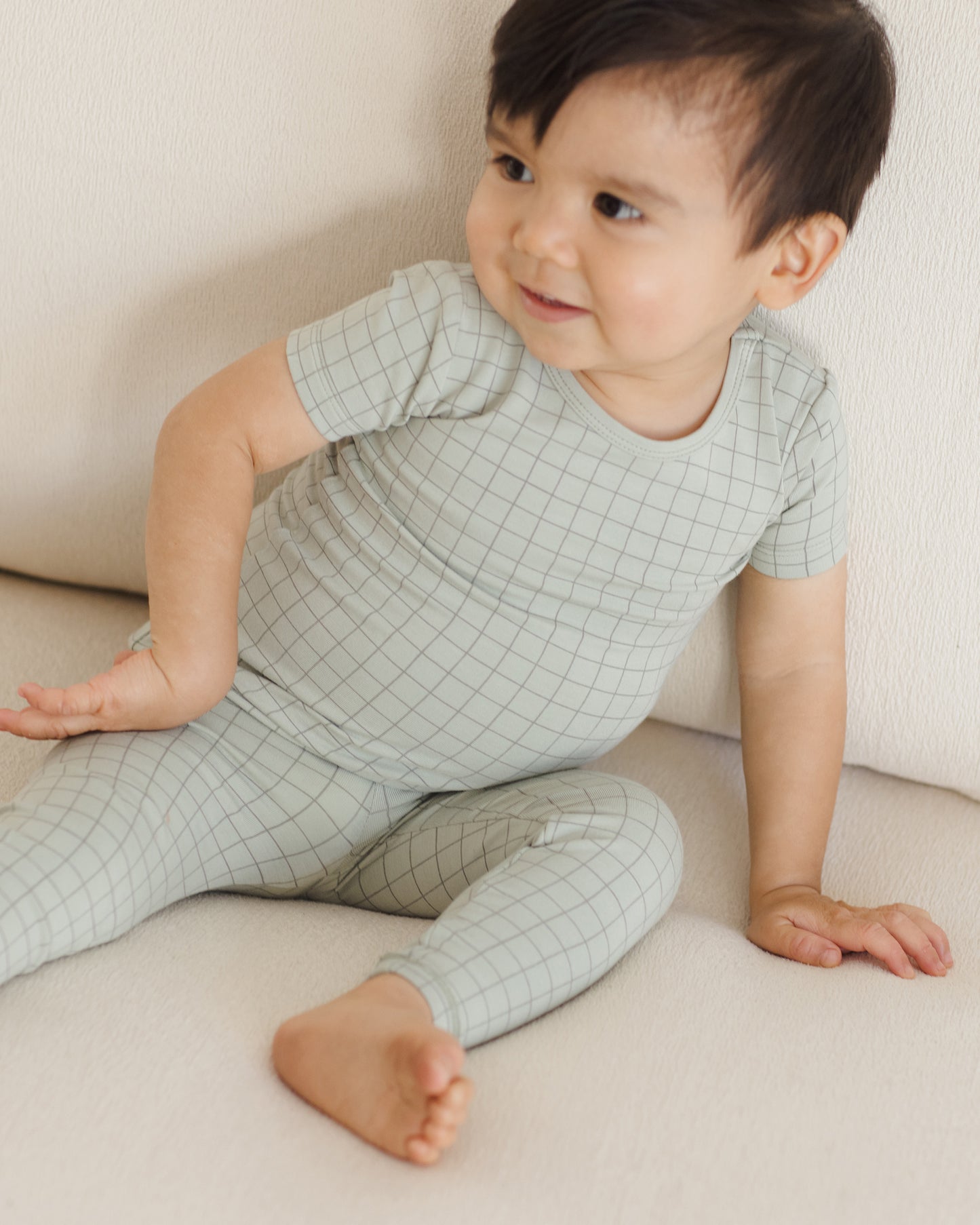 Bamboo Short Sleeve Pajama Set || Sage Grid