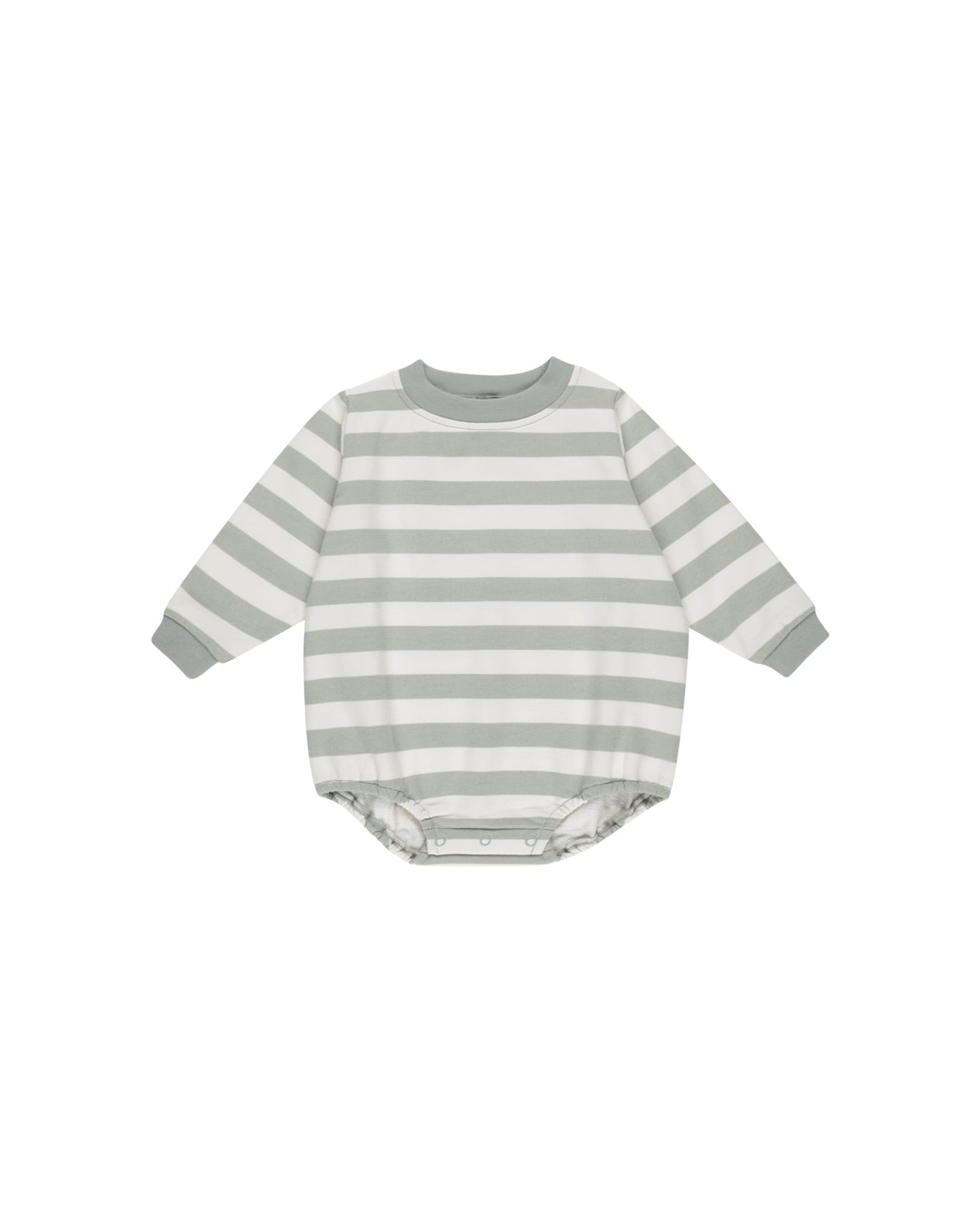 Crewneck Bubble Romper || Sage Stripe