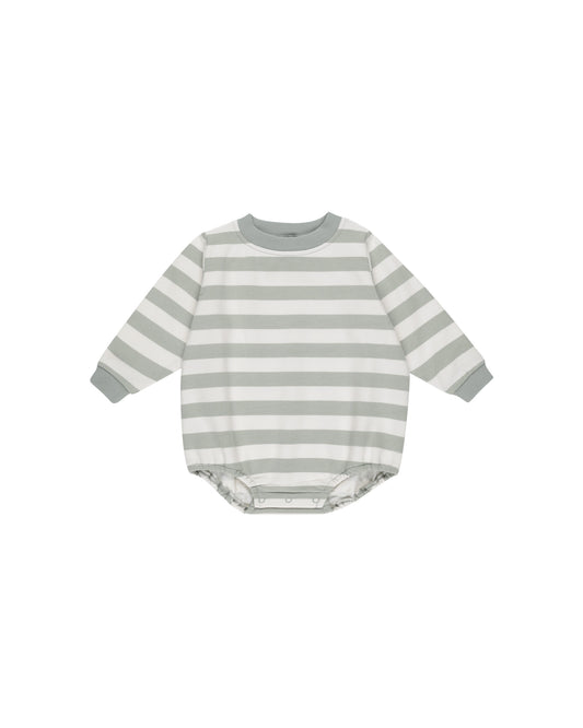 Crewneck Bubble Romper || Sage Stripe