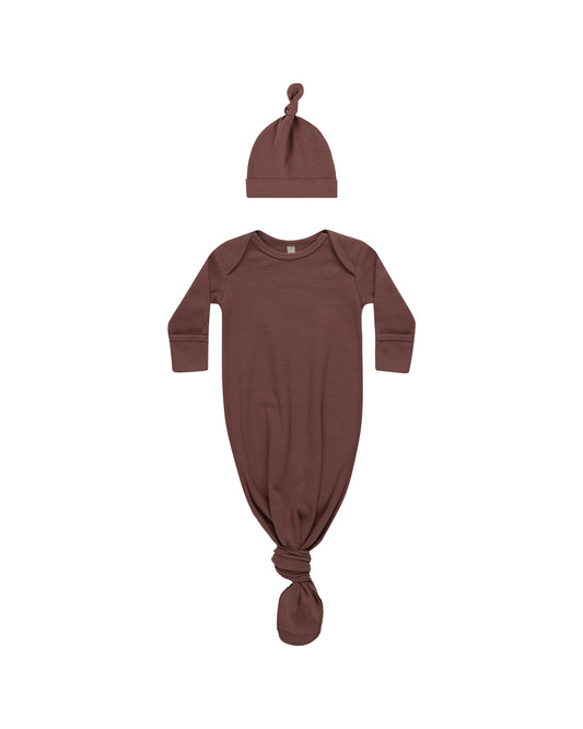 Knotted Baby Gown + Hat Set | Plum