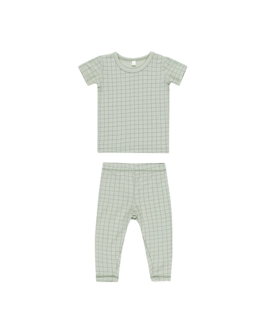 Bamboo Short Sleeve Pajama Set || Sage Grid