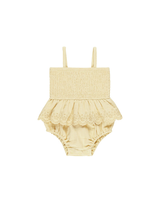 Smocked Skirted Romper || Yellow