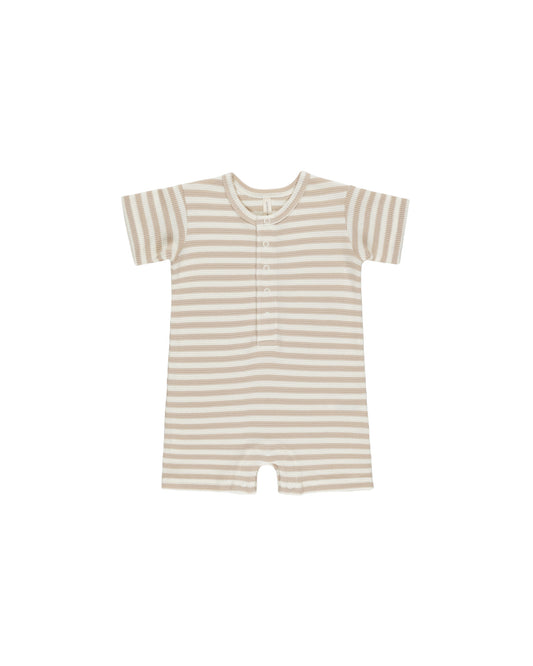 Waffle Snap Romper || Oat Stripe