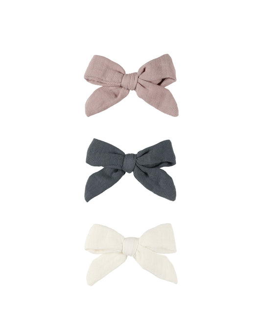 Bow W. Clip, Set Of 3 | Indigo, Mauve, Ivory