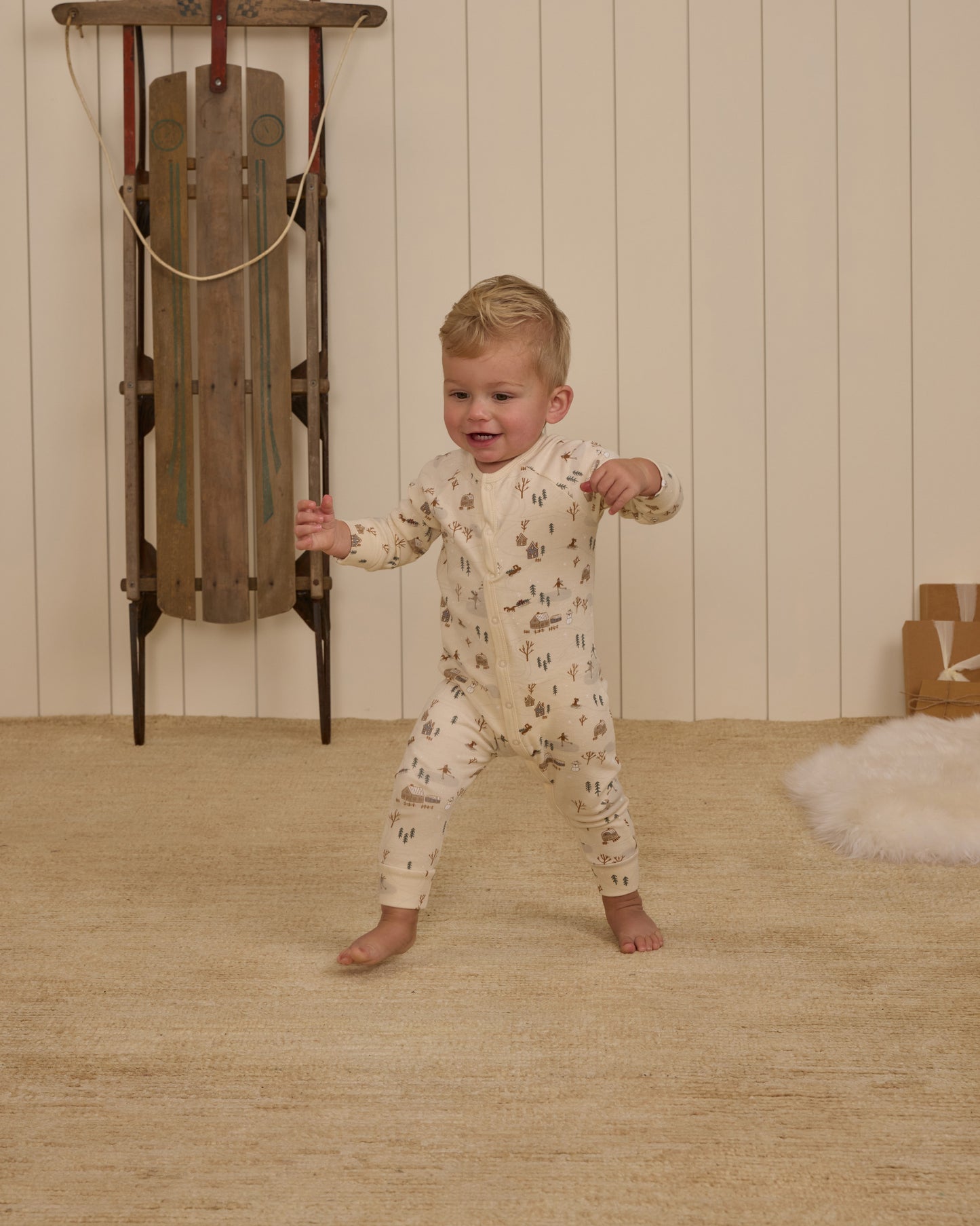 Organic Long John Pajamas | Winter Town