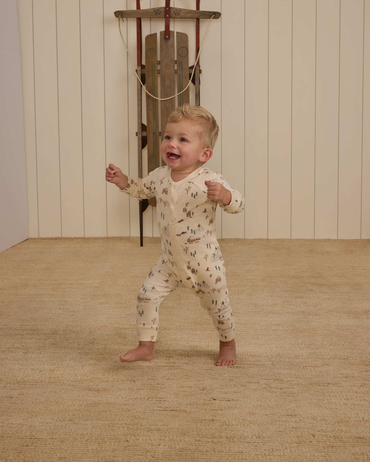 Organic Long John Pajamas | Winter Town