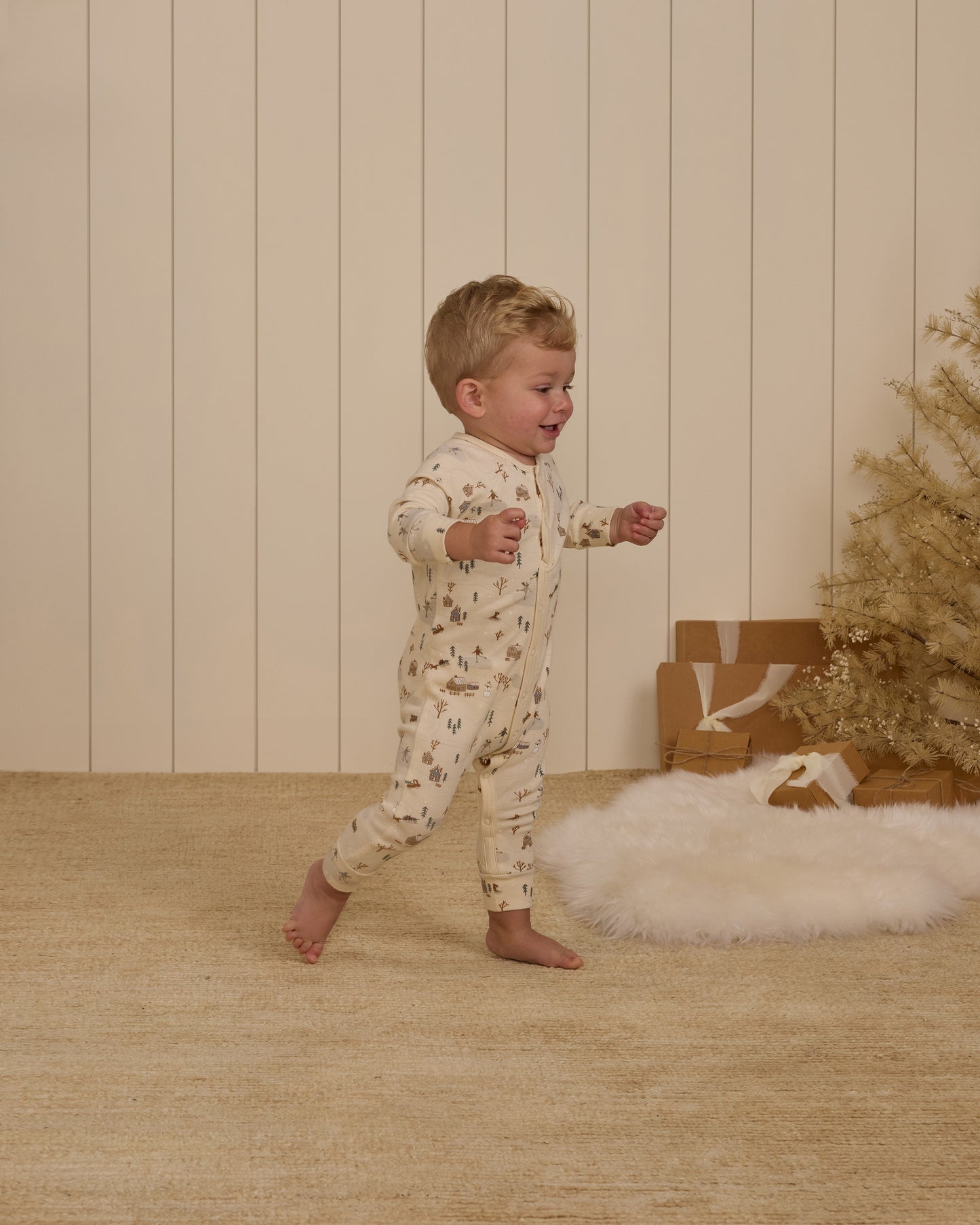 Organic Long John Pajamas | Winter Town