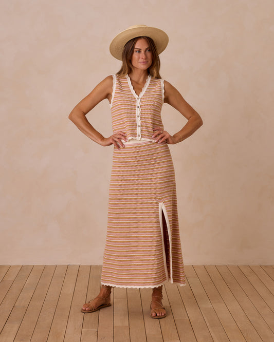 Women's Knit Midi Skirt | Pink Stripe