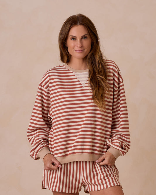 Women's Oversized Crew + Short Set | Poppy Stripe