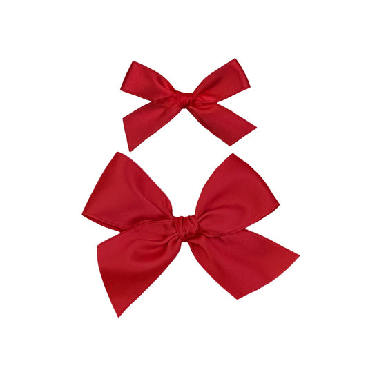 Red Satin Bows | Pigtail Set (Small)