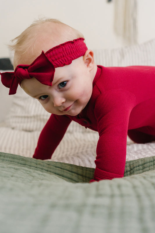 Organic Thermal Smocked Headband | Crimson