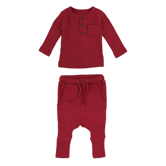 Organic Thermal Henley & Jogger Set | Crimson