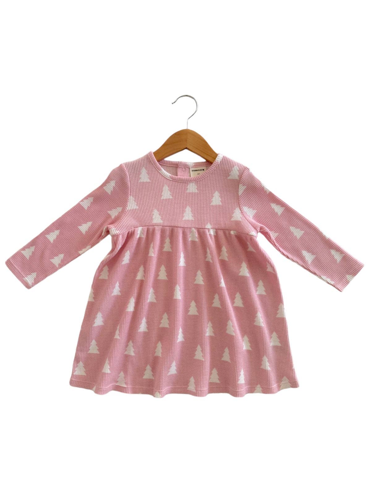 Organic Waffle Simple Dress | Pink Christmas Trees