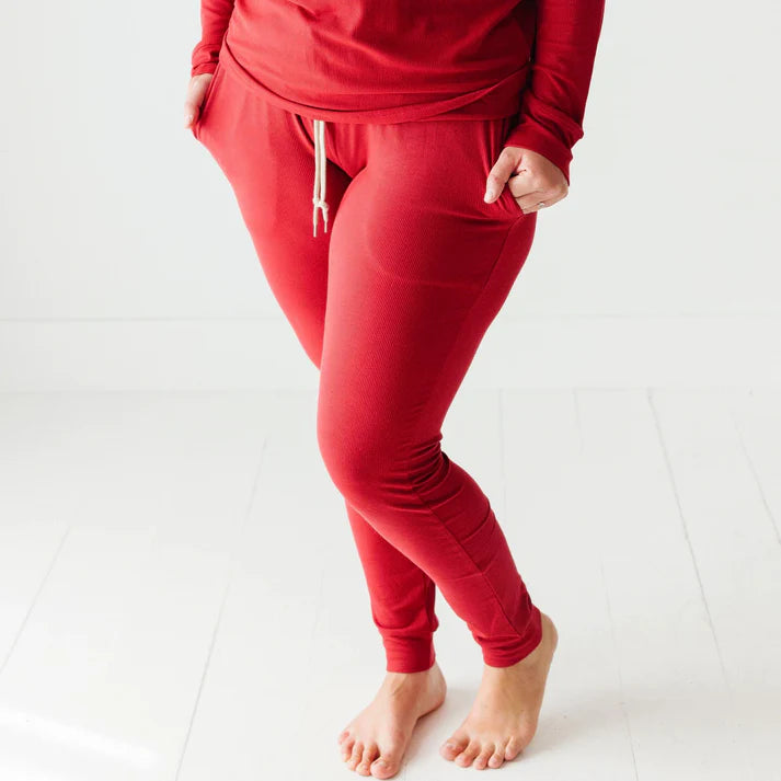 Adult Ribbed Bamboo Joggers | Berry Red