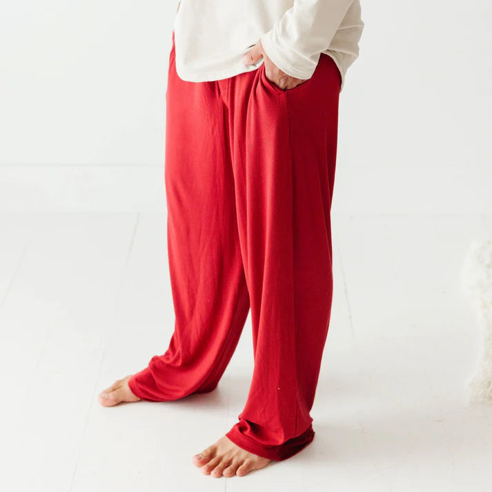 Adult Ribbed Bamboo Straight Leg Pants | Berry Red