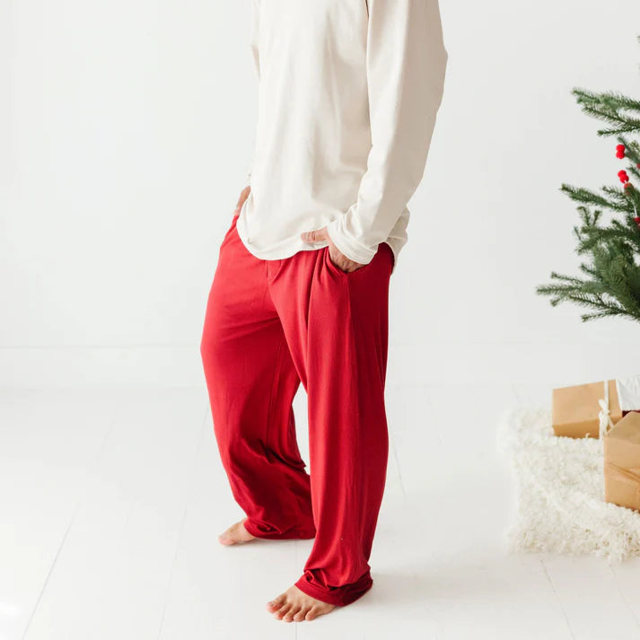 Adult Ribbed Bamboo Straight Leg Pants | Berry Red