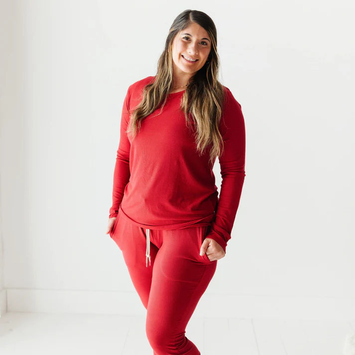 Adult Ribbed Long Sleeve Top | Berry Red