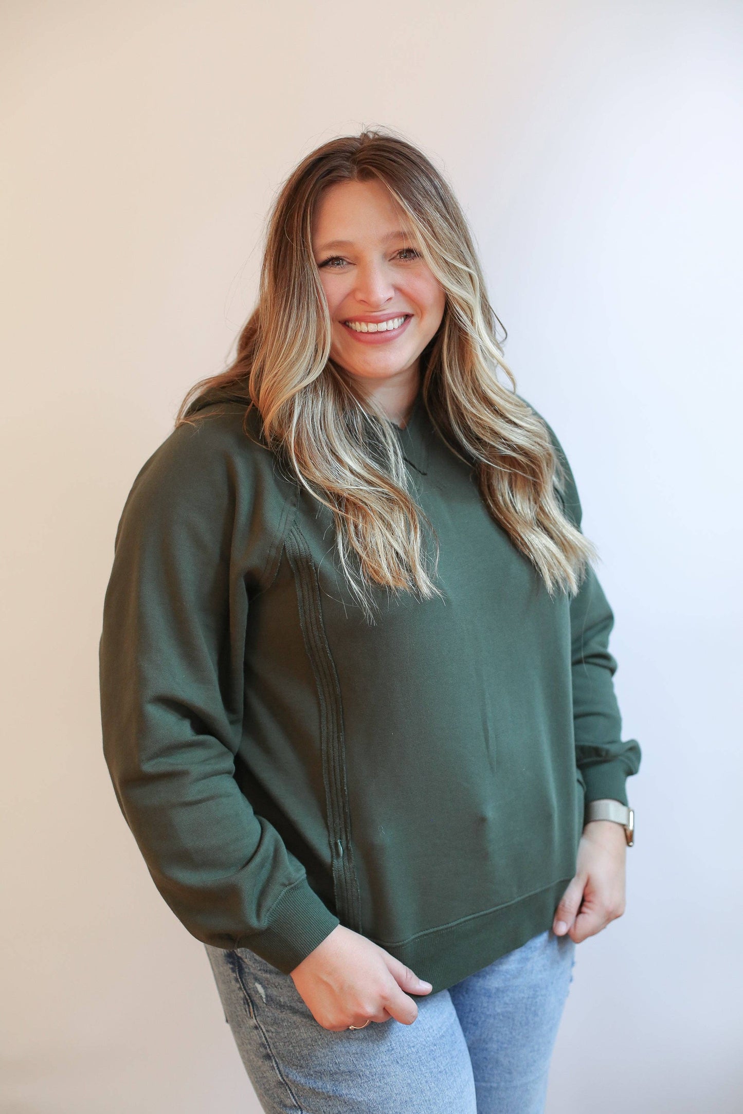 Vertical Zip Breastfeeding Hoodie | Forest Green