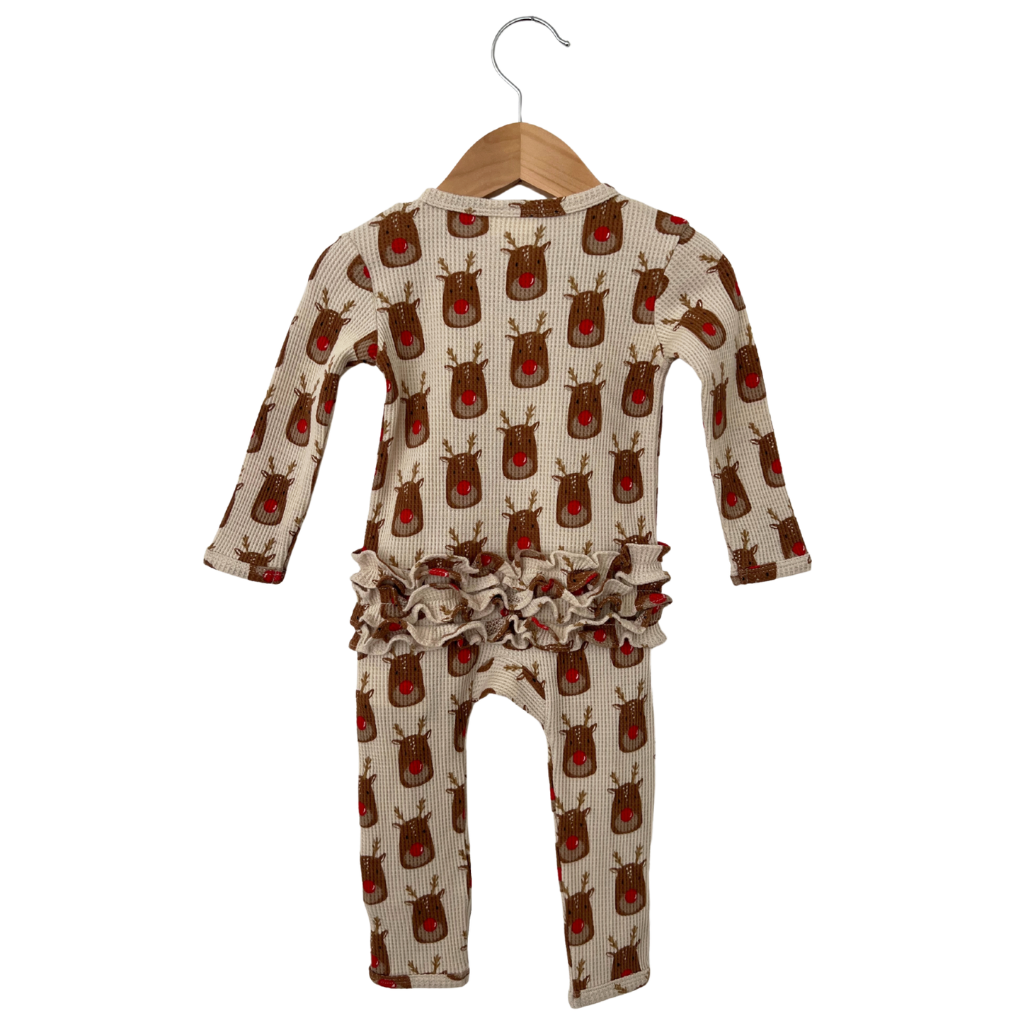 Organic Waffle Ruffle Zip Footie | Reindeer