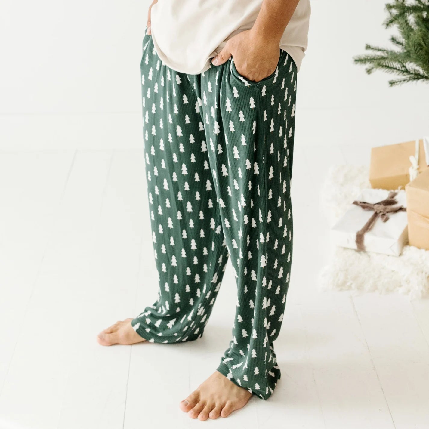 Adult Ribbed Bamboo Straight Leg PJs | Christmas Trees