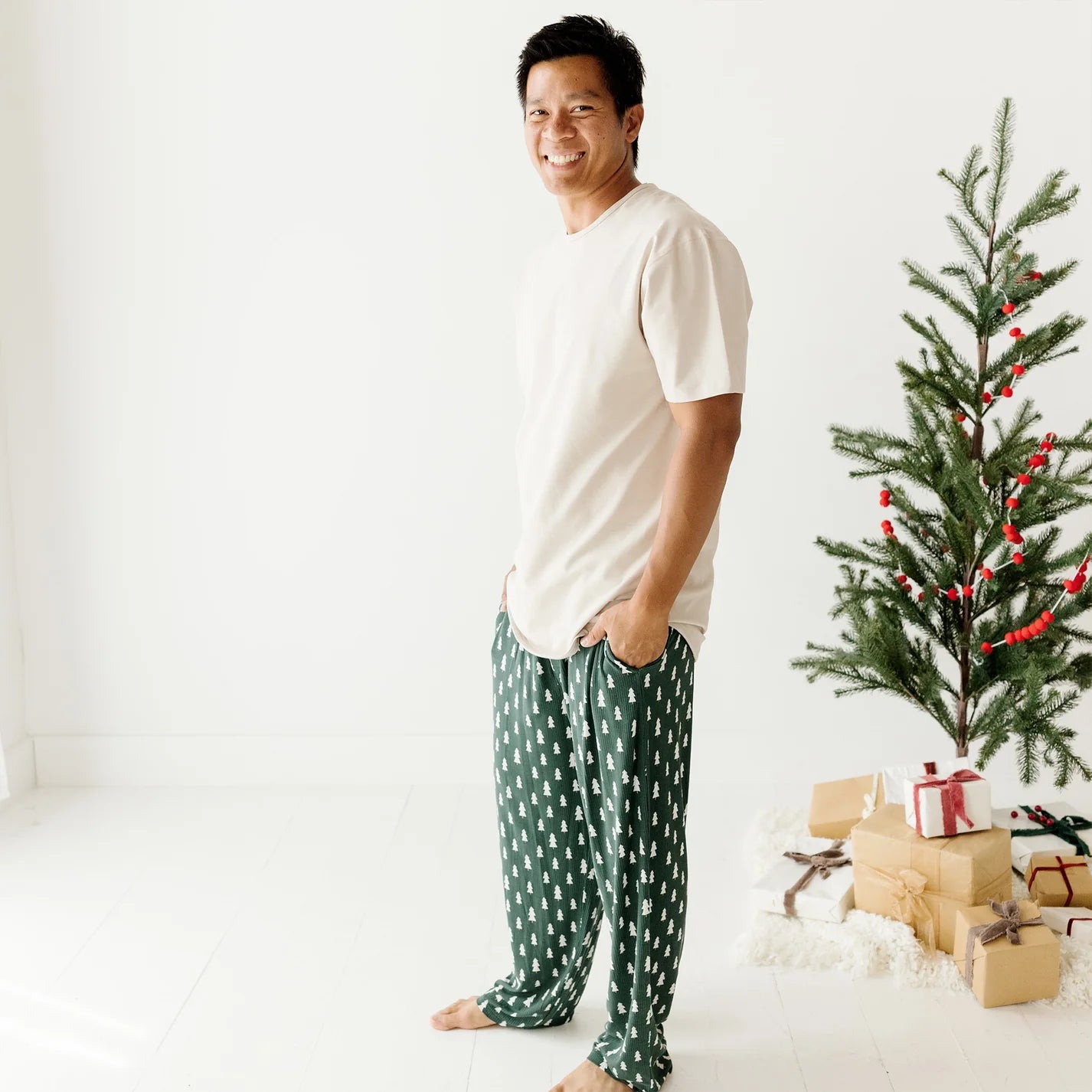 Adult Ribbed Bamboo Straight Leg PJs | Christmas Trees