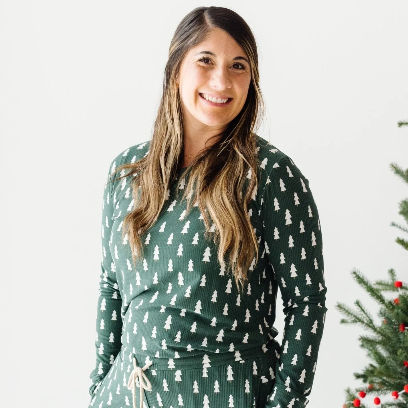 Adult Ribbed Long Sleeve PJ Top | Christmas Tree