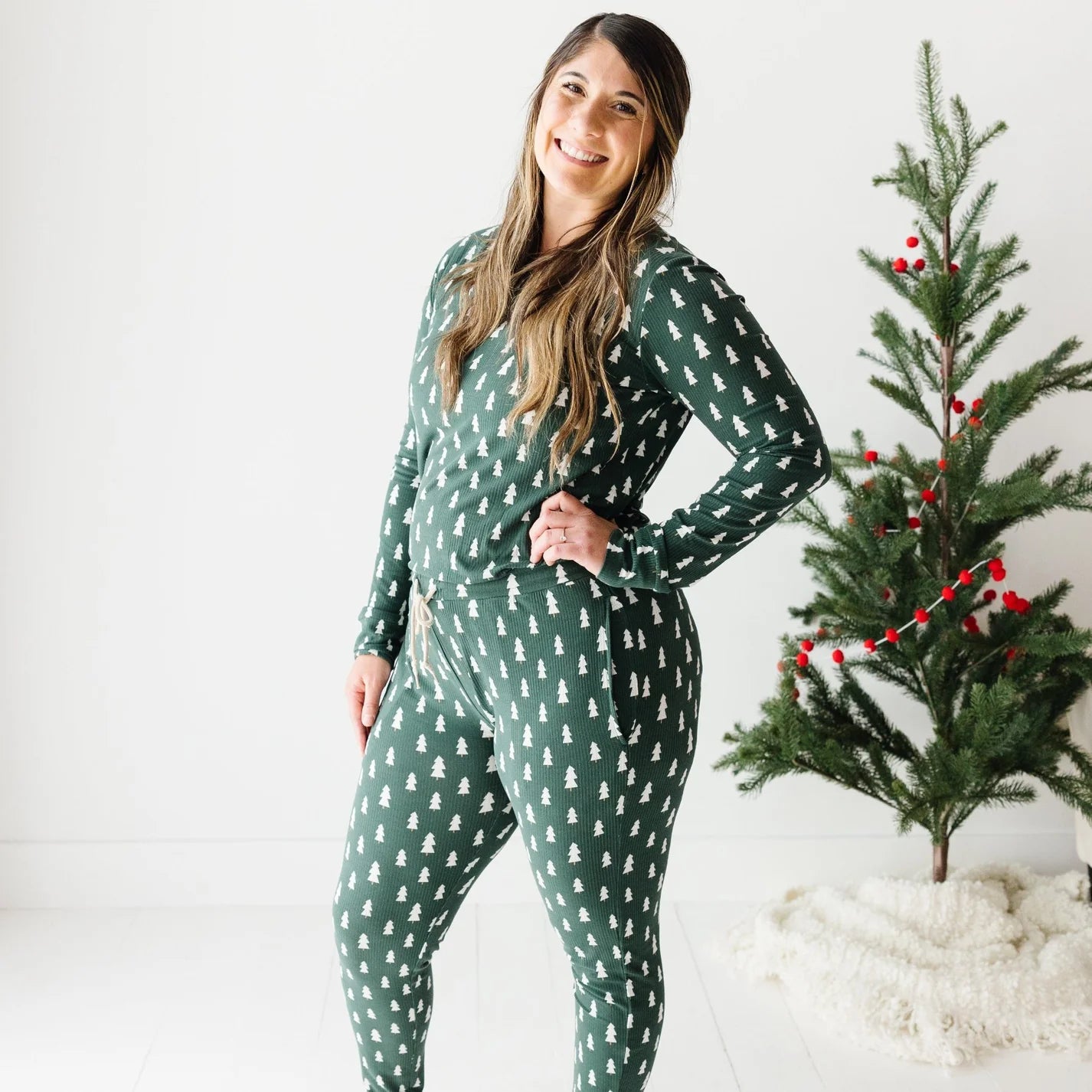 Adult Ribbed Long Sleeve PJ Top | Christmas Tree