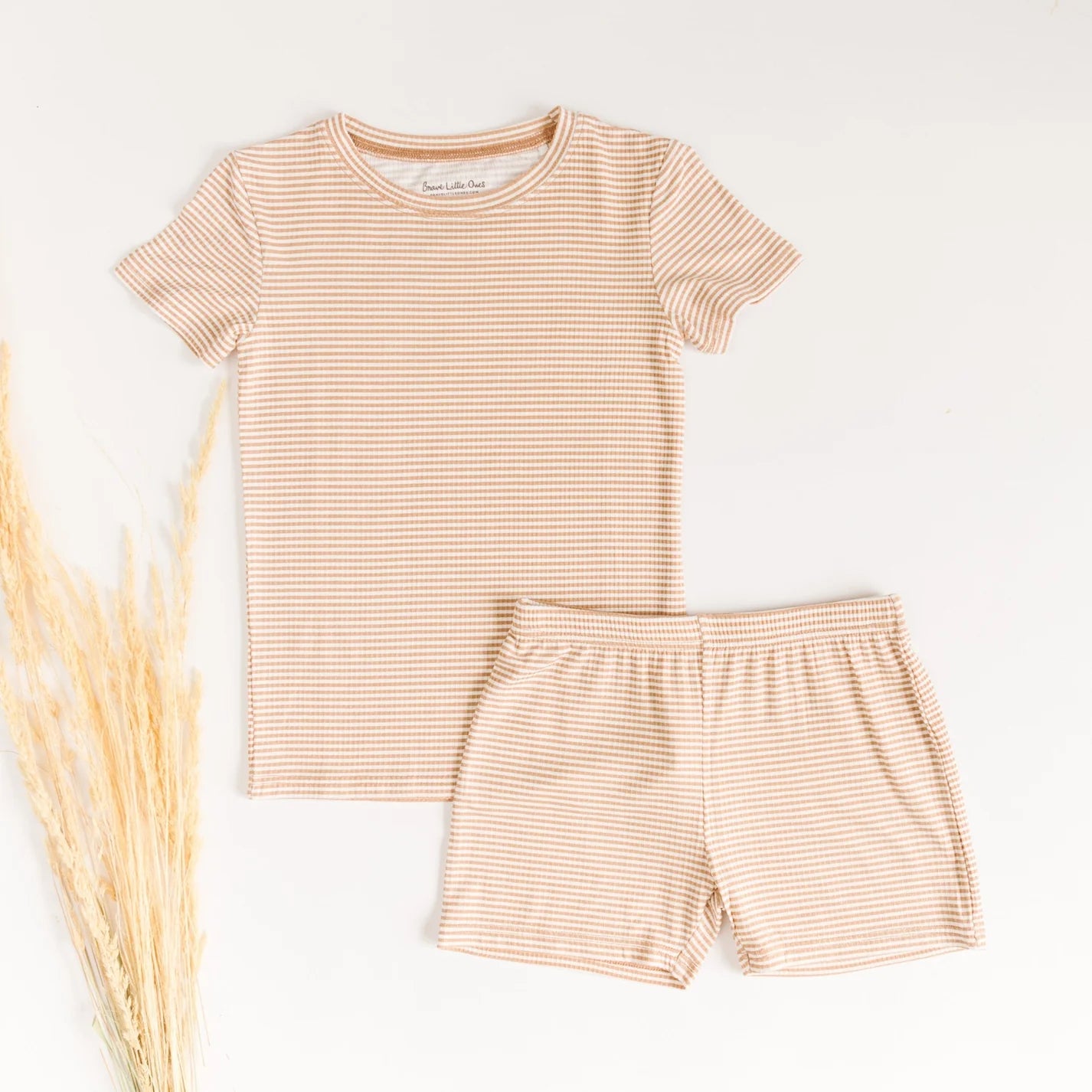 Shorts Two-Piece Bamboo Set | Honey Stripe (Small Ribbed)