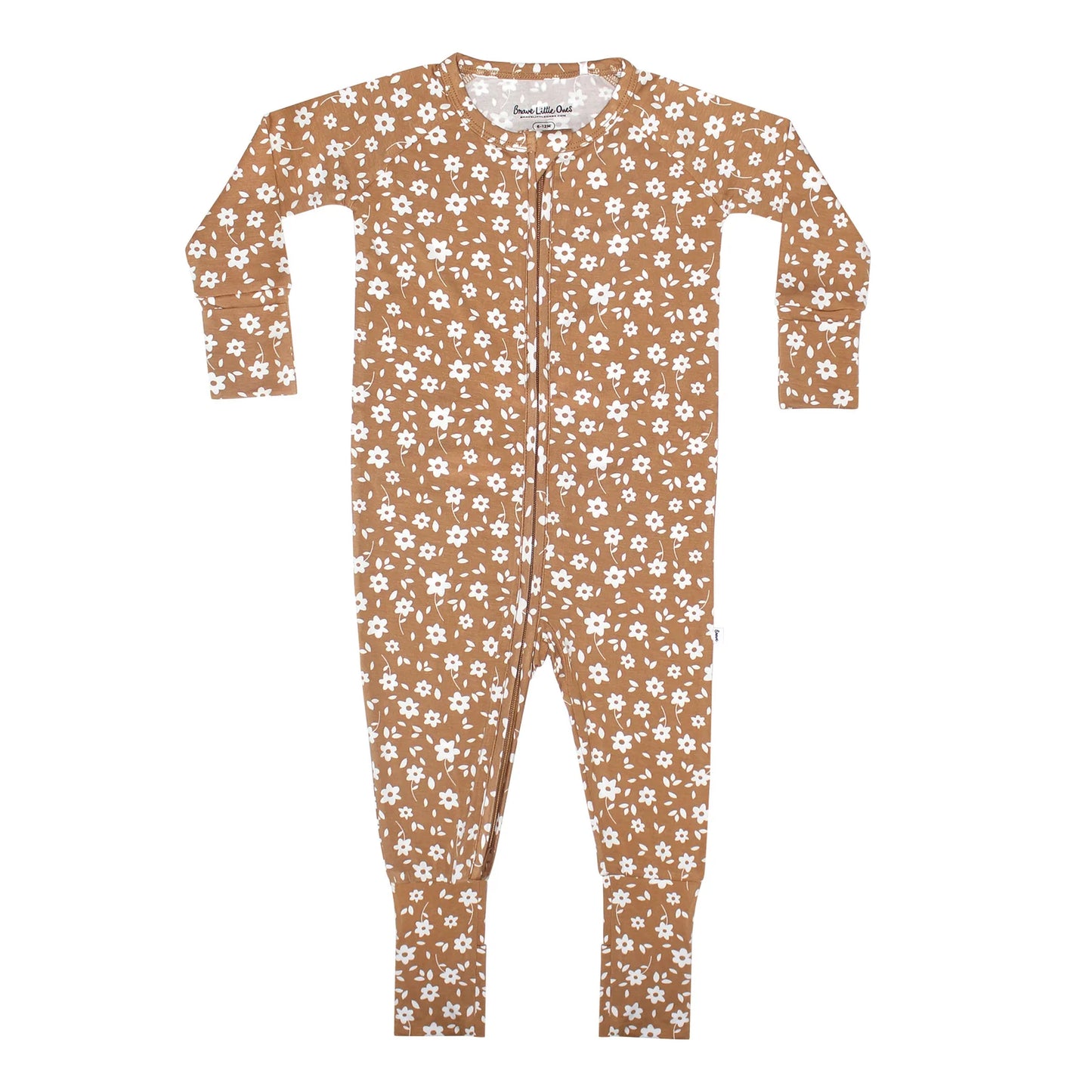 Bamboo Zip Sleeper w/ Fold-Over Feet | Camel Floral