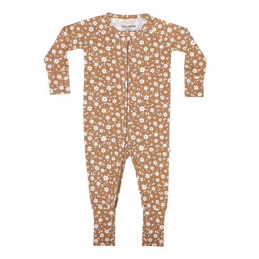 Bamboo Zip Sleeper w/ Fold-Over Feet | Camel Floral