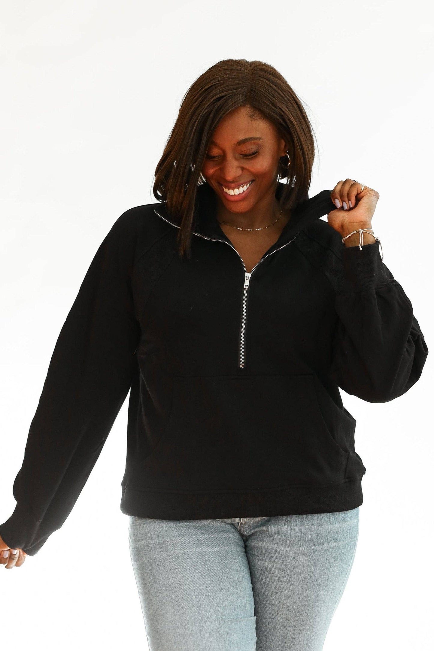 Oversized Three Zip Breastfeeding Sweatshirt | Black