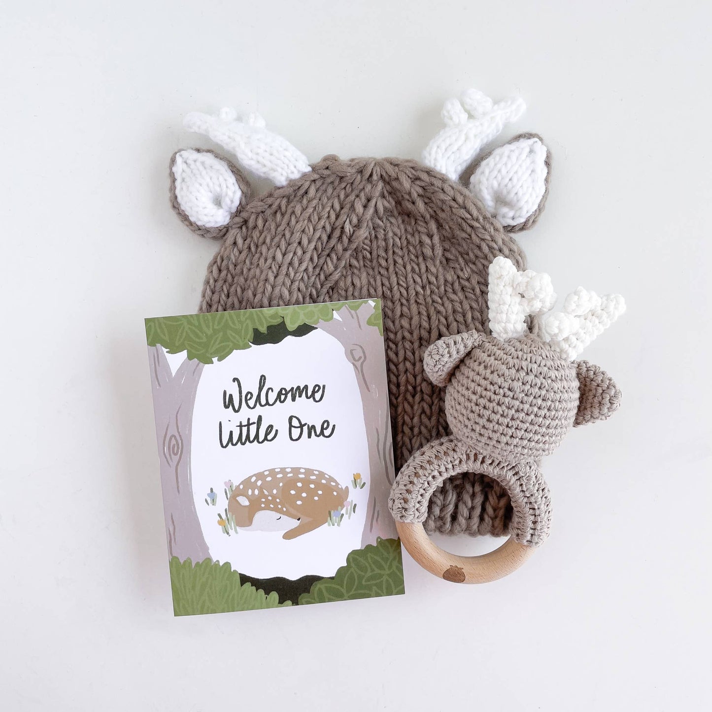 Crochet Cotton Rattle Teether Deer Baby Gift Fall Woodland