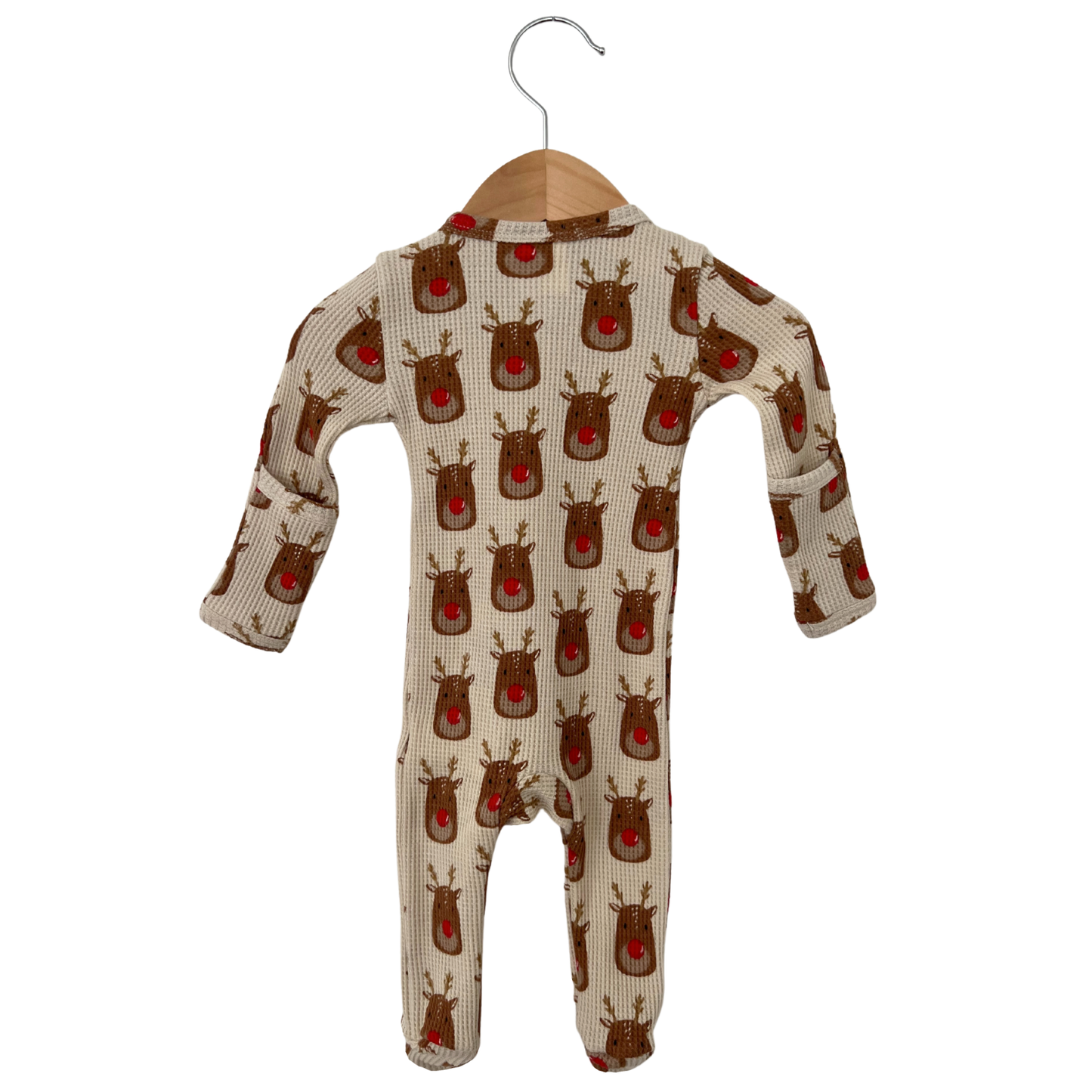 Organic Waffle Basic Zip Footie | Reindeer