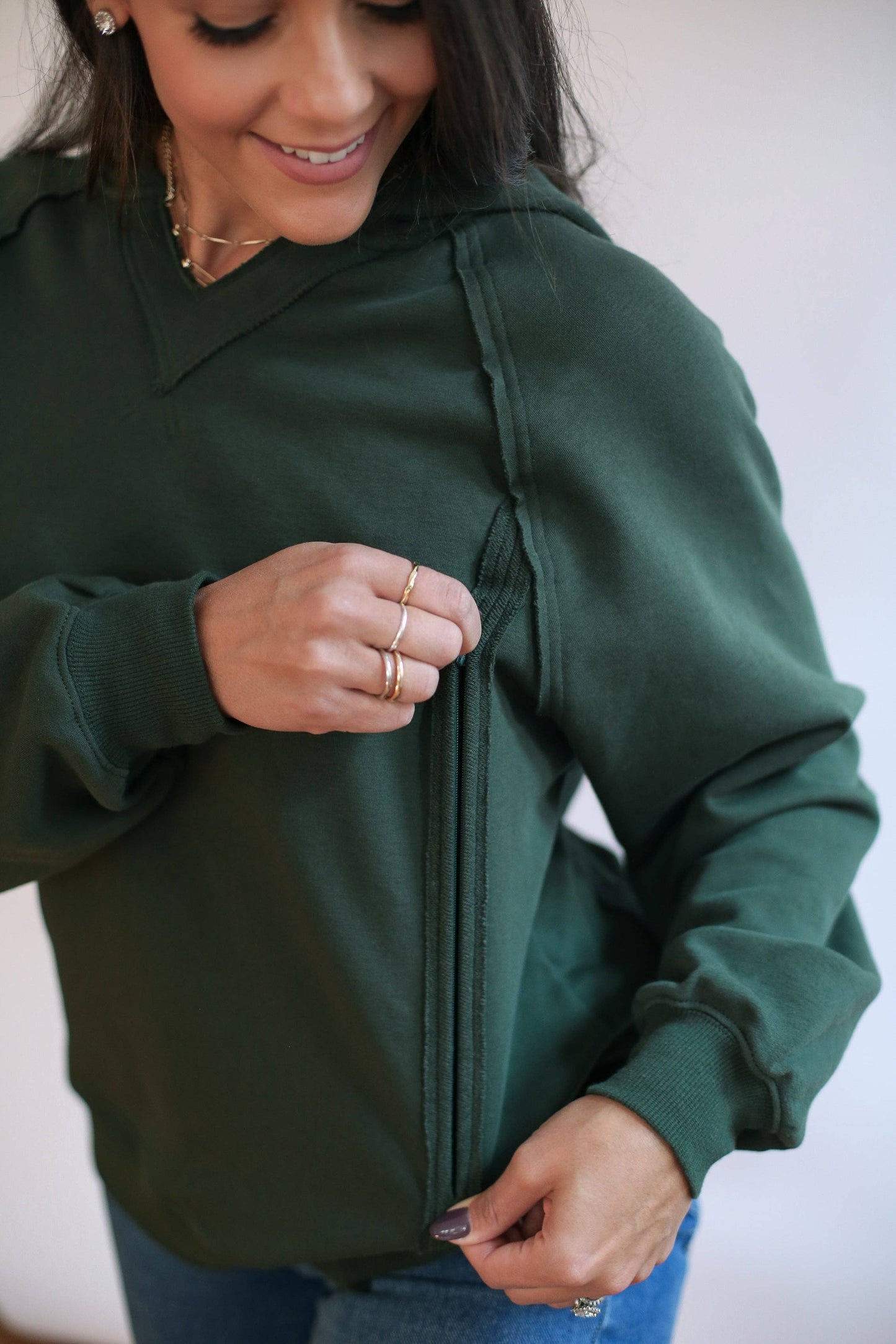 Vertical Zip Breastfeeding Hoodie | Forest Green