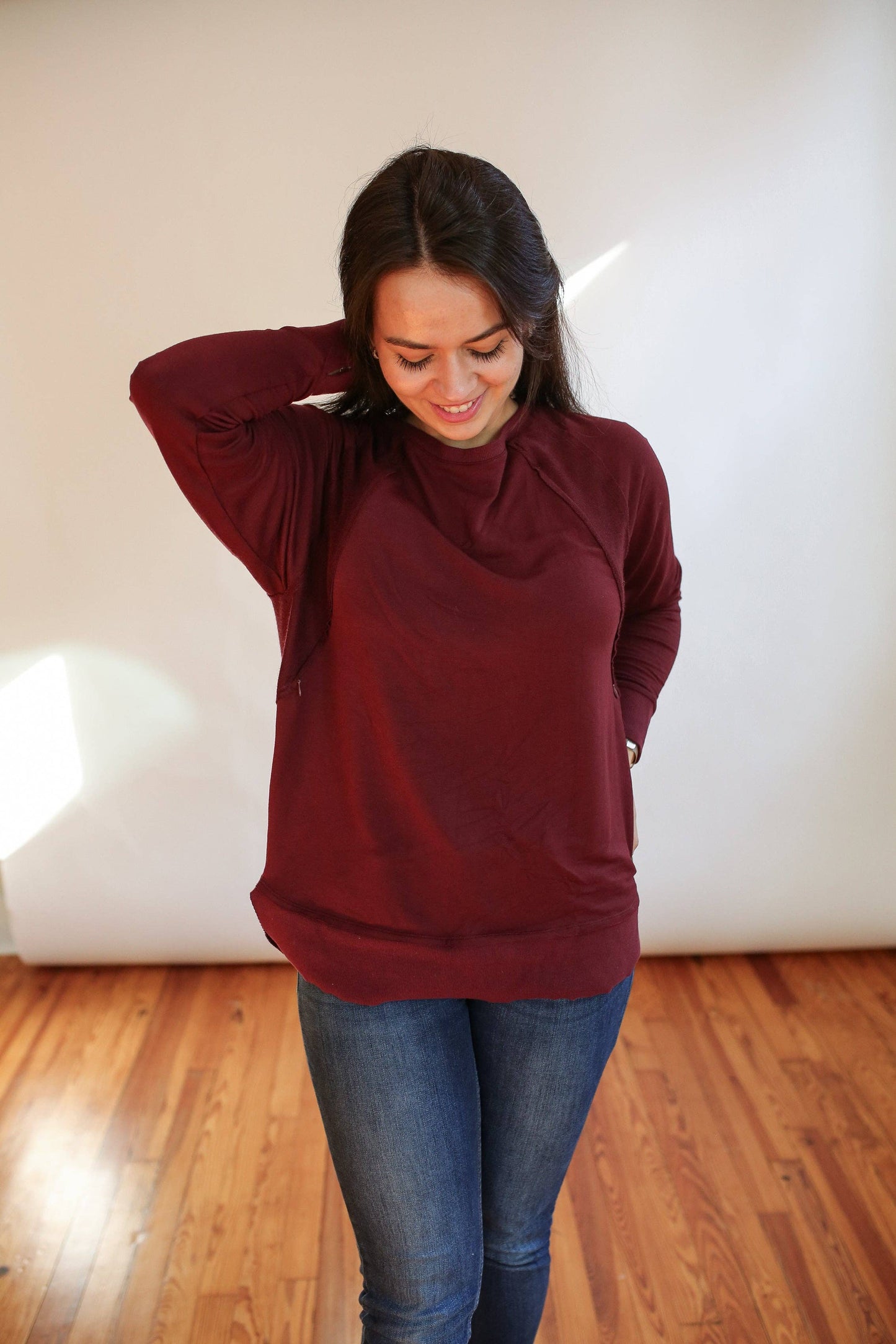 Free Flowing Long Sleeve Nursing Top | Burgundy