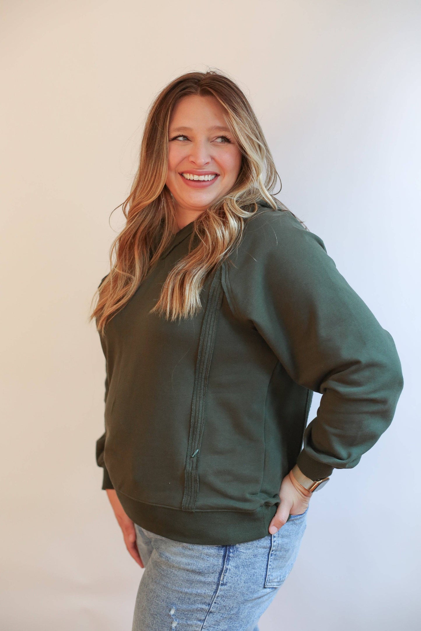 Vertical Zip Breastfeeding Hoodie | Forest Green