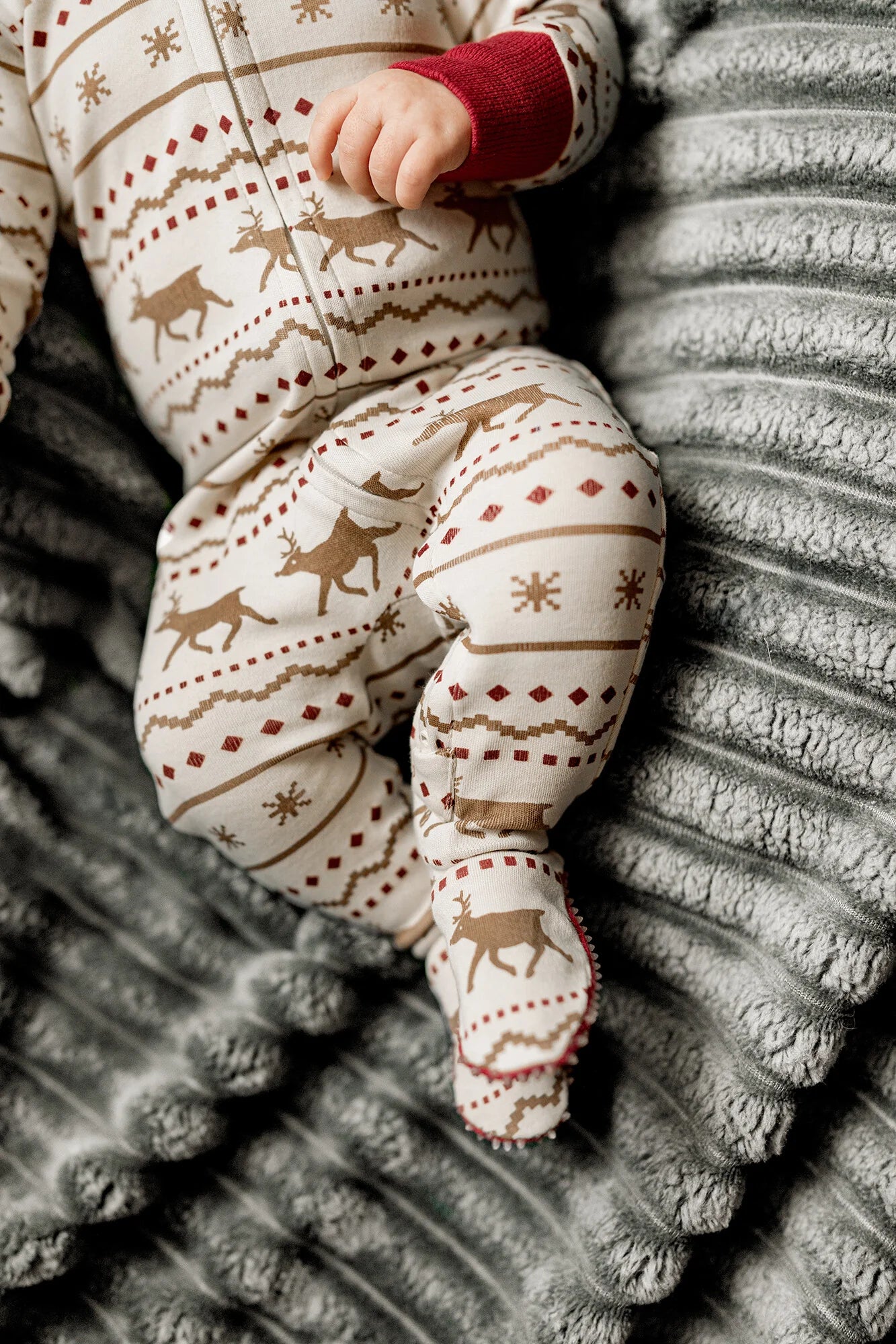 Holiday 2-Way Zipper Footie & Cap Set | Fair Isle Rudolph