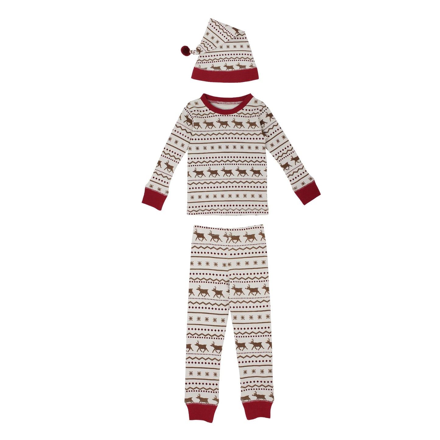 Kids' Organic Holiday PJ & Cap Set | Fair Isle Rudolph