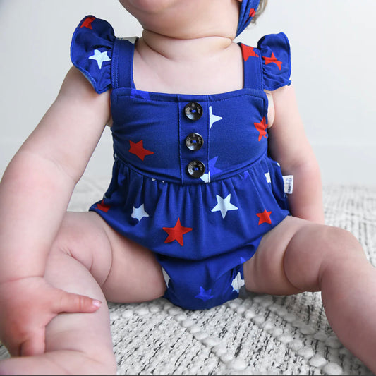 Button Bubble Romper | Sam Stars