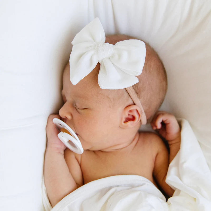 Ivory Velvet Bow | Nylon Headband