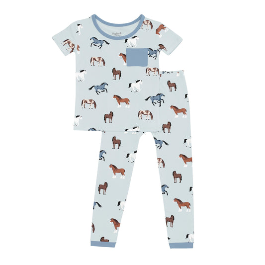 Bamboo Cotton Short Sleeve w Pants Pajama Set | Horse