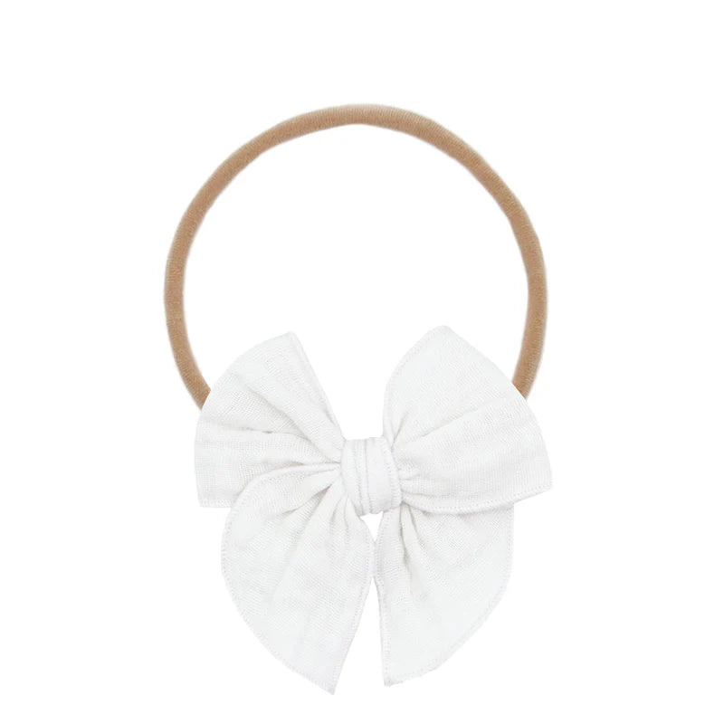 White Muslin Heirloom Bow | Nylon Headband